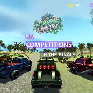 Carrying out car competitions in the jungle in computer game...